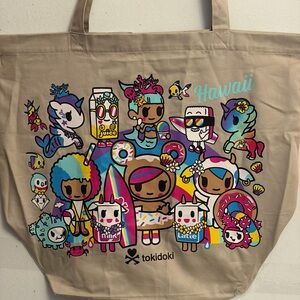 Tokidoki Hawaii Beige Tote with Colorful Characters